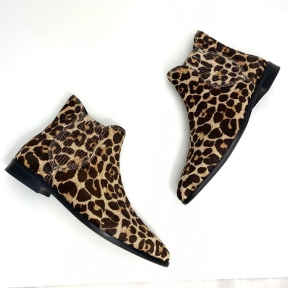 REBECCA Minkoff Maydsin Leopard Pointed Toe Calf Hair Ankle Boots in Beige - Picture 5 of 11